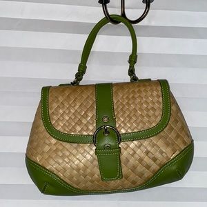 Green and tan Straw purse